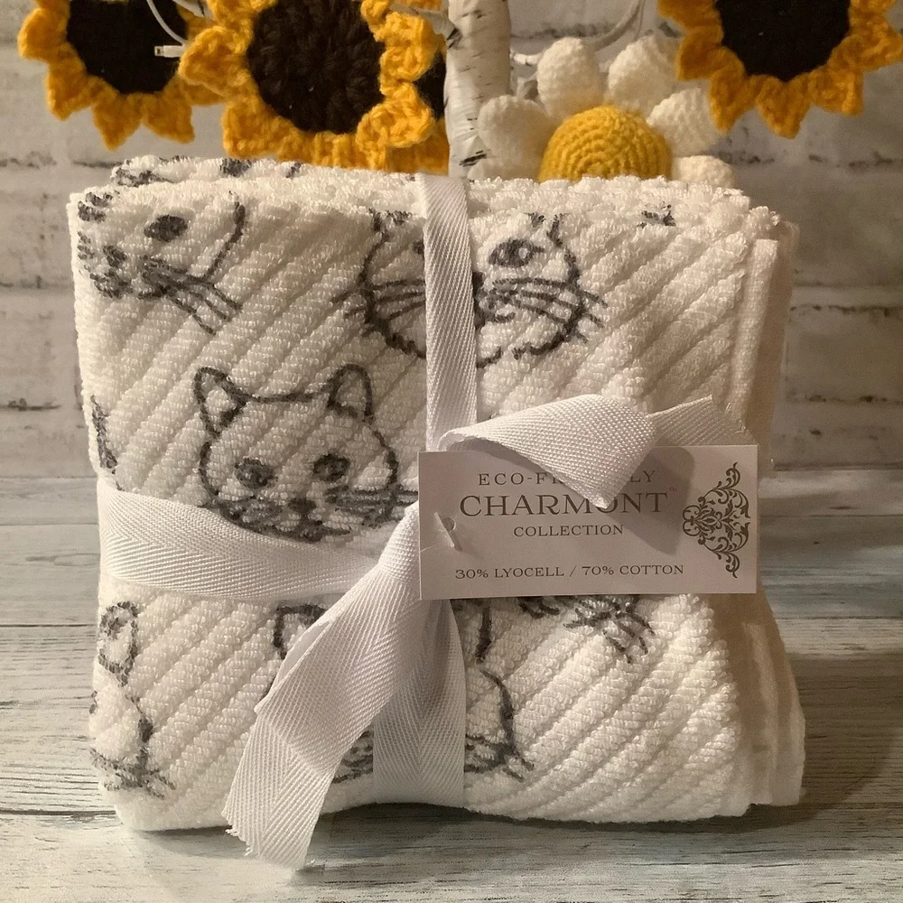 Charmont 4 Pk Cat Print Washcloths